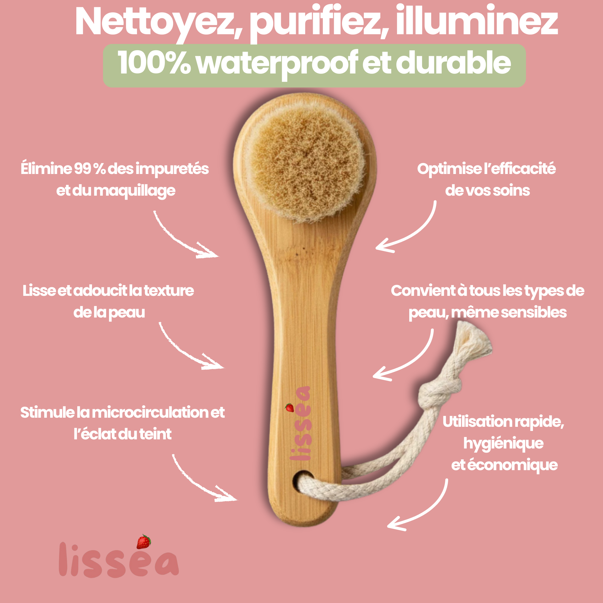 Brosse Nettoyante Visage en Bambou & Poils Naturels – Lisséa™